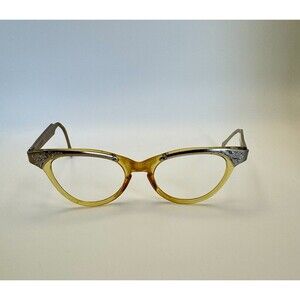 Vintage SRO Eyeglasses Frame No Lenses Lucite N Metal Etching Cat Eye 1950s